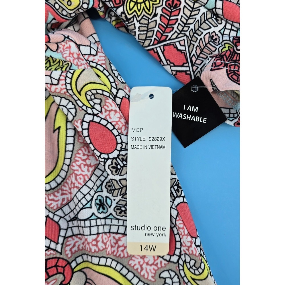 Studio One Moroccan Dress‎ 14W Stretch Sheath Pink Multi Boho Hippie 70s Mod NEW - Picture 4 of 7